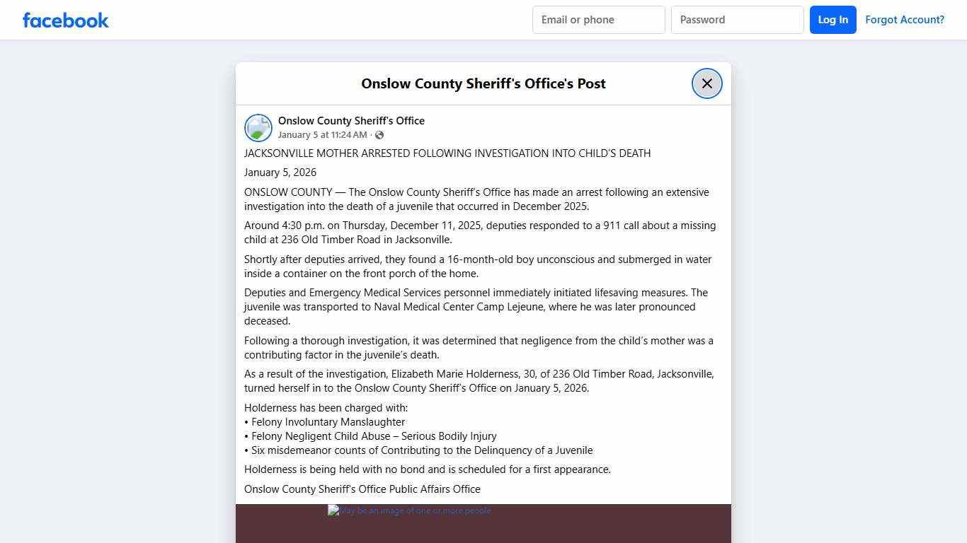 JACKSONVILLE MOTHER... - Onslow County Sheriff's Office Facebook